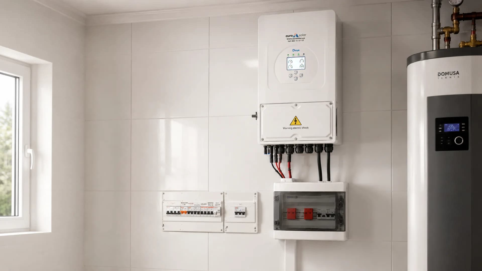 Inversor híbrido y cuadro eléctrico de instalación solar con batería y backup anti-apagones